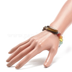 Natural Tiger Eye Rectangle & Mixed Stone Beaded Stretch Bracelet&nbsp;BJEW-JB08981-03