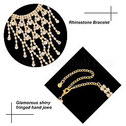 2Pcs 2 Colors Crystal Rhinestone Chain Tassel Ring Bracelets Set&nbsp;BJEW-AN0001-19