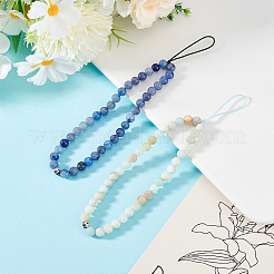 2Pcs 2 Styles Natural Blue Aventurine & Flower Amazonite Beaded Mobile Phone Lanyard Wrist Strap&nbsp;AJEW-AN0007-48