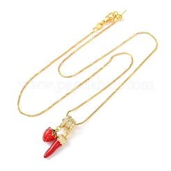 Brass Micro Pave Clear Cubic Zirconia with Enamel Red Pendant Necklaces&nbsp;NJEW-D348-04A-G