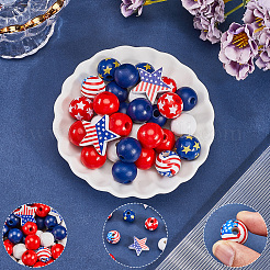 132Pcs 7 Style Independence Day Theme Printed Natural Wooden Beads Sets&nbsp;WOOD-SP0001-27