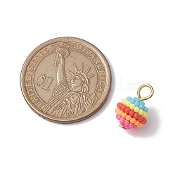 Rainbow Color Resin Waxberry Round Charms with Golden Tone Iron Loops&nbsp;PALLOY-JF02773