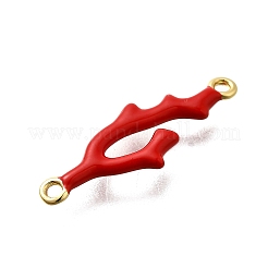 Brass Red Enamel Coral Shaped Connector Charms&nbsp;KK-P295-31G