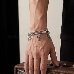 201 Stainless Steel Religion Cross and Star Charm 2-strand Bracelets for Men Women&nbsp;WGB8510-01