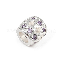 Hollow Barrel Rack Plating Brass Cubic Zirconia European Beads&nbsp;KK-L236-06S