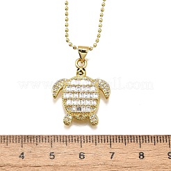 Summer Beach Brass Pave Cubic Zirconia Turtle Pendant Necklaces for Women&nbsp;NJEW-U039-02G-02