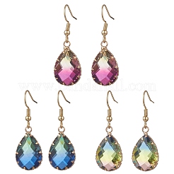 3 Pairs Faceted Teardrop Glass Dangle Earrings&nbsp;EJEW-JE06872