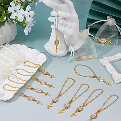 20Pcs Cross & Oval Virgin Mary 304 Stainless Steel Rhinestone & Enamel Pendant Decoration&nbsp;HJEW-FH0001-89
