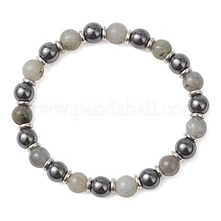Non-Magnetic Synthetic Hematite & Natural Labradorite Beads Stretch Bracelets for Women Men&nbsp;BJEW-JB13404