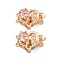 Brass Glass Box Clasps, Nickel Free, Heart, 2-Strand, 4-Hole, Real 18K Gold Plated, Pink, 12.5x18x9mm, Hole: 1~1.2mm