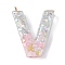 Resin Pendants, with Shell & Paillette & Gloden Alloy Loop, Letter A~B, Letter U, 42~44x11.5~57x7.5~8.5mm, Hole: 2mm
