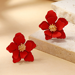 Sweet and Stylish Multi-layer Petal Flower Stud Earrings for Women, Red