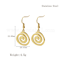 Stylish 304 Stainless Steel Spiral Pendant Dangle Earrings for Daily Wear, Multiple Options, Golden, Flat Round, 22.85x2057mm