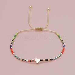 Striped Seed Beaded & Brass Heart Link Bracelets&nbsp;LV4885