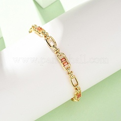 Oval & Paperclip Brass Micro Pave Cubic Zirconia Link Chain Bracelets for Women&nbsp;BJEW-D458-01G-07