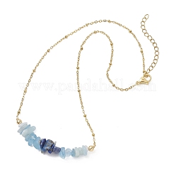 Natural Lapis Lazuli & Aquamarine Chip Beaded Pendant 304 Stainless Steel Satellite Chain Necklaces for Women&nbsp;NJEW-JN05608