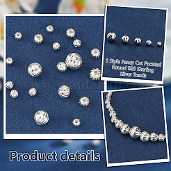 20Pcs 5 Style Fancy Cut Faceted Round 925 Sterling Silver Beads&nbsp;STER-PH0001-69