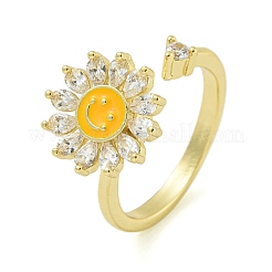 Sunflower with Smiling Face Enamel Rotatable Cuff Rings for Women&nbsp;RJEW-M016-07G