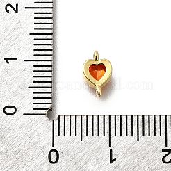 Heart Brass Cubic Zirconia Connector Charms&nbsp;KK-P295-34G-01