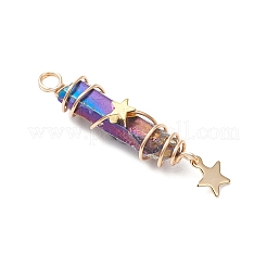 3Pcs 3 Styles Electroplated Natural Quartz Crystal Pointed Copper Wire Wrapped Pendants&nbsp;PALLOY-JF03766-01