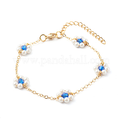 Shell Pearl & Acrylic Beads Flower Link Bracelets&nbsp;X1-BJEW-TA00003-03