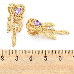 Rack Plating Alloy Pave Violet Rhinestone Heart with Feather European Dangle Charms&nbsp;FIND-B034-19G-03