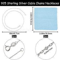 Anti-Tarnish 2Pcs Trendy Unisex Rhodium Plated 925 Sterling Silver Cable Chains Necklaces Set&nbsp;STER-BBC0006-14B