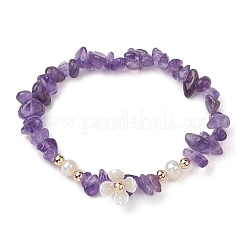 Mixed Gemstones Chip Beaded Plastic Flower Stretch Bracelets&nbsp;BJEW-JB10205