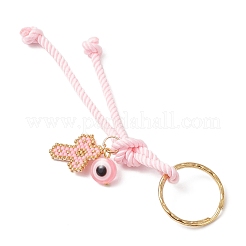 Resin & Glass Seed & Polyester Cord Keychain&nbsp;KEYC-MZ00048-01