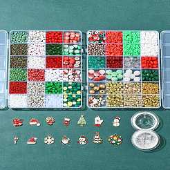 DIY Christmas Themed Acrylic & Glass Seed & Polymer Clay Beads Bracelet Kits&nbsp;DIY-FS0007-95