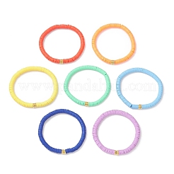7Pcs 7 Colors Handmade Polymer Clay Heishi & Brass Bead Stretch Bracelets for Women&nbsp;BJEW-MZ00199