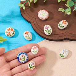 9Pcs 9 Styles Flower Theme Handmade Porcelain Beads&nbsp;PORC-TA0002-29