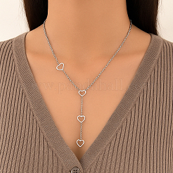 2Pcs 2 Colors 304 Stainless Steel Heart Link Chain Y Necklaces for Women&nbsp;NJEW-HY0001-21