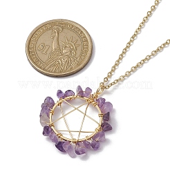 Star Natural & Synthetic Mixed Gemstone Chips Beaded Pendant Necklaces&nbsp;NJEW-JN04643