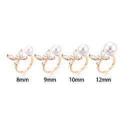 Butterfly Shape Brass Micro Pave Clear Cubic Zirconia Cuff Ring Settings for Half Drilled Beads&nbsp;KK-T076-47G