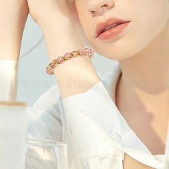 Faceted Rondelle Handmade Inner Flower Gold Sand Lampwork & Iron Beaded Stretch Bracelets for Women&nbsp;BJEW-SW001579-05