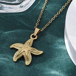 Starfish 304 Stainless Steel Pendant Necklaces&nbsp;NJEW-M096-21G