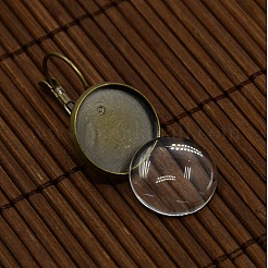 Clear Domed Glass Cabochon Cover and Brass Leverback Earring Settings for DIY&nbsp;DIY-X0160-AB-NR