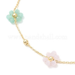 Brass & Glass Beaded Flower Link Chains Anklets&nbsp;AJEW-AN00730