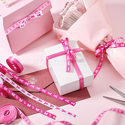 5Rolls 5 Styles Polyester Wave/Breast Cancer Awareness Ribbon Printed Ribbon&nbsp;OCOR-PH0004-22