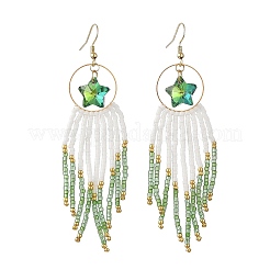 Star Glass Seed Beaded Dangle Tassel Earrings&nbsp;EJEW-MZ00777-02