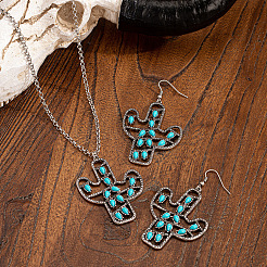 Cactus Alloy & Acrylic Pendant Necklaces & Dangle Earrings Sets&nbsp;FS-WG5E564-01