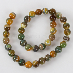 Natural Striped Agate/Banded Agate Round Bead Strands&nbsp;G-E234-01