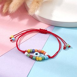 Adjustable Evil Eye Lampwork & Seed Braided Bead Bracelet&nbsp;BJEW-JB09487