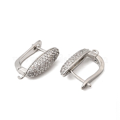 Oval Brass Micro Pave Clear Cubic Zirconia Hoop Earring Findings&nbsp;KK-Z154-03P