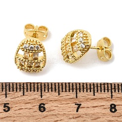 Oval Brass Micro Pave Clear Cubic Zirconia Stud Earrings&nbsp;EJEW-D355-06G