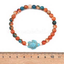 2Pcs Synthetic Ocean White Jade & Synthetic Turquoise Turtle Beads Stretch Bracelets for Women Men&nbsp;BJEW-JB13640