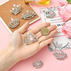 7Pcs 7 Styles Crystal Rhinestone Crown Brooch Pin with Plastic Pearl Beaded&nbsp;JEWB-CJ0003-19