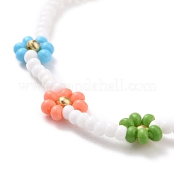 Handmade Daisy Flower Baking Paint & Dyed Glass Seed Beaded Stretch Bracelets&nbsp;BJEW-JB07668-02