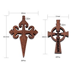 40Pcs 2 Style Wooden Pendants&nbsp;WOOD-LS0001-17